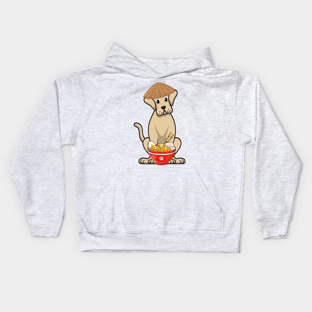 Funny big dog is eating noodles Kids Hoodie by Pet Station